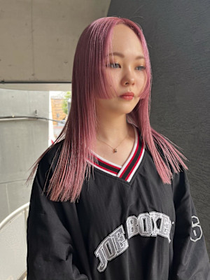 ピンクカラー　ペールピンク　姫カット　レッドカラー