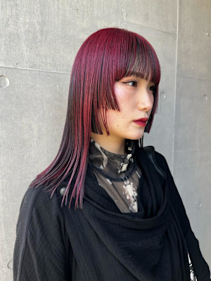 ピンクカラー　ペールピンク　姫カット　レッドカラー