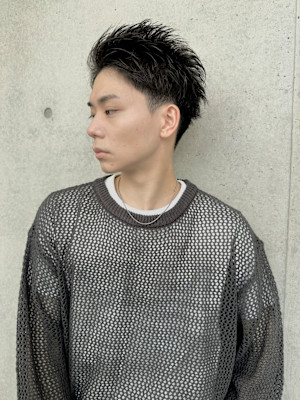 スパイラルパーマ/メンズシンプル黒髪/ツーブロック