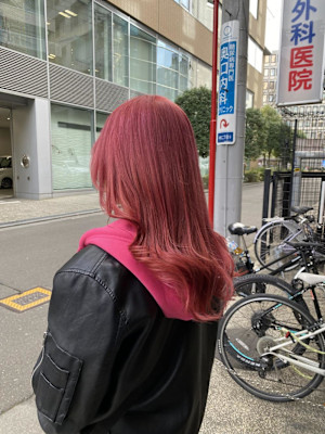 黒髪/グレーベージュ/レイヤーロング/前髪パーマ