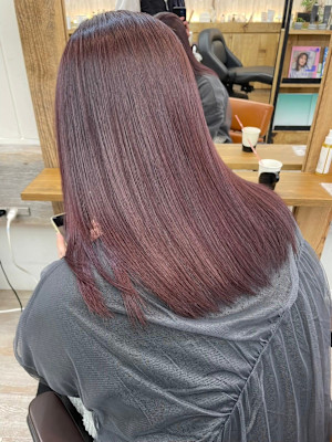 丸型卵形レイヤーカットエアリーロング美髪ピンクブラウン渋谷