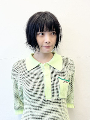 ぱっつん前髪/ボブ/ダークアッシュ/シアーカラー/ウルフ