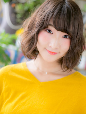 斜めバング☆ゆるふわ小顔ボブ　ボブパーマ