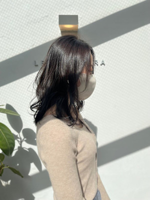 黒髪/グレーベージュ/レイヤーロング/前髪パーマ/仙台