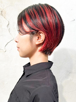 【Reir_吉祥寺】レッド×ブラックメッシュ＋大人ショート