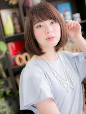 濡れ髪☆斜めバング前下がり小顔ワンレンボブ　ボブパーマ