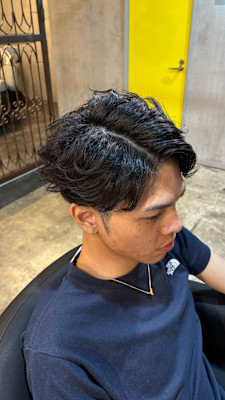 メンズショートカットフェザーパーマツーブロック