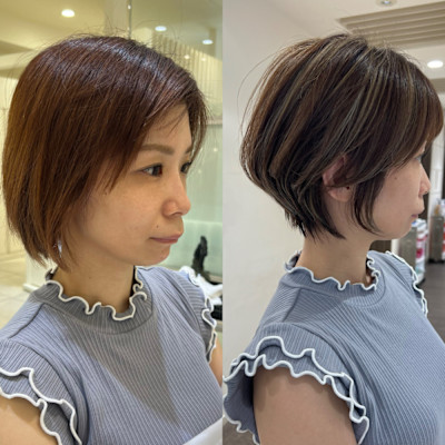 30代に似合うハイライト×シフォンショート