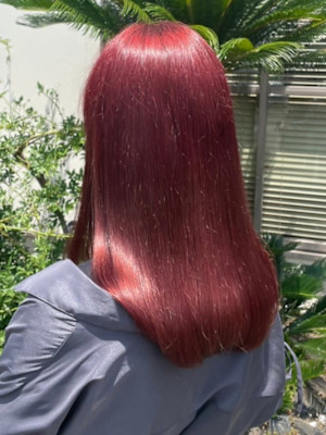 ハイトーンカラー　ダメージレス　艶髪レッドカラー　髪質改善