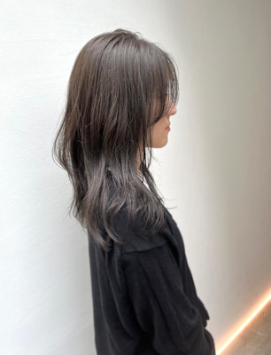 黒髪/グレーベージュ/レイヤーロング/前髪パーマ/仙台