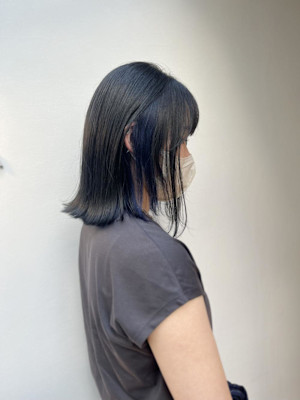 黒髪/グレーベージュ/レイヤーロング/前髪パーマ/仙台