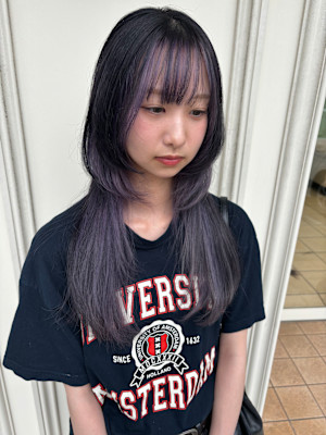 ロングウルフカットインナーラベンダー