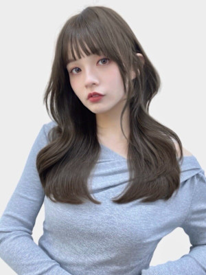 透明感ブリーチなしアッシュカラー韓国風艶感小顔カール