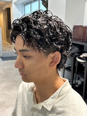 刈り上げパーマ/波巻パーマ/無造作/短髪