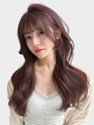 シースルーバング　くびれヘア　韓国ヘア　ナチュラルブラウン