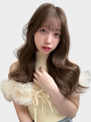 シースルーバング　くびれヘア　韓国ヘア　ナチュラルブラウン