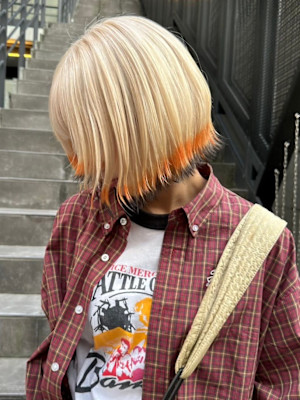 【pignon】裾カラー　ハイトーンボブ　オレンジ×ブラック