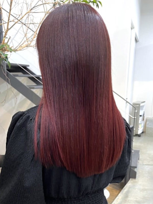 酸性縮毛矯正　ピンクブラウン　艶髪ハイトーン　酸性ストレート