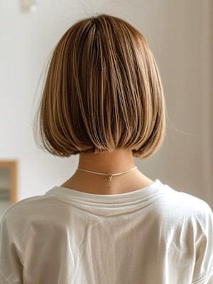 ショートボブ　切りっぱなしボブ　ベージュ　髪質改善　内巻き