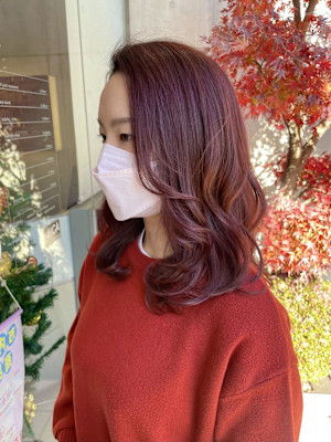 レッドブラウンのヘアカラー