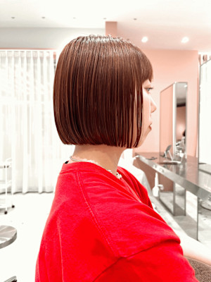 ボブ/切りっぱなしボブ/結べないボブ/オレンジグレージュ