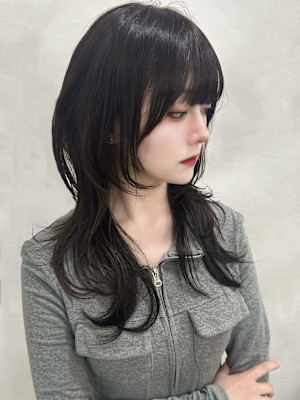 黒髪/ロングレイヤー/似合わせ/顔まわり/ウルフ