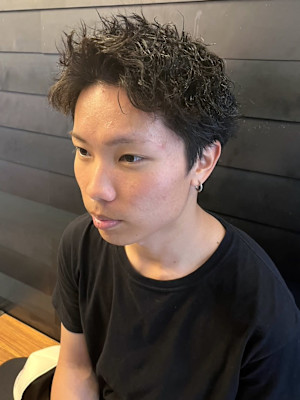 ハーフアップバング 波巻きパーマ ツイストパーマ 爽やか