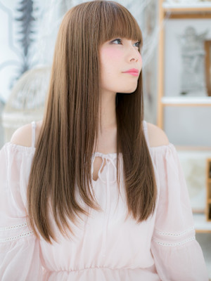 透け感☆大人かわいい小顔ミルキーベージュ　レイヤーロング