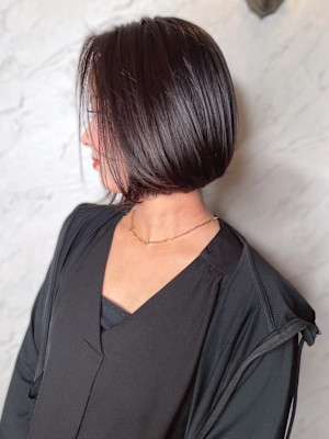 【MICHI 富田店　古作蓮】ミニボブ　丸みボブ　グレージュ