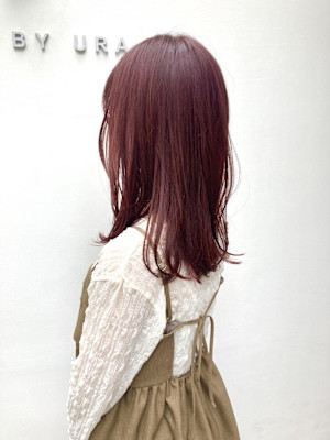 黒髪/グレーベージュ/レイヤーロング/前髪パーマ