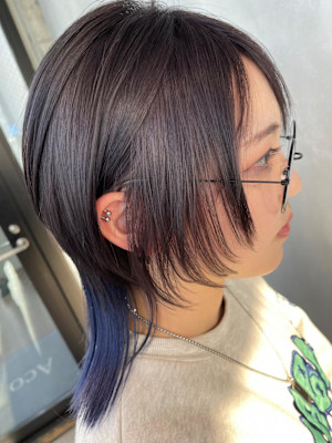 ショートウルフ/グレージュ/ネイビー/ブルー/ツートンカラー