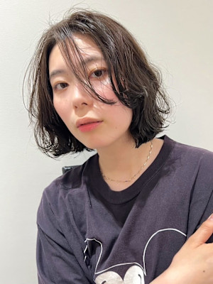 ボブパーマ フェイスレイヤー チョコレートブラウン