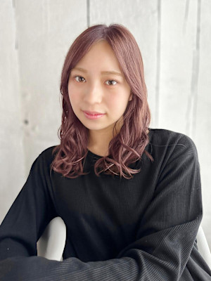 ツヤ感ピンクのミックスカール