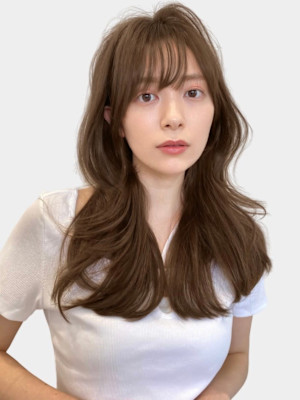 似合わせカットシースルーバングこなれミディダークアッシュ