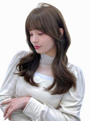 美髪デジタルパーマ薄めバング丸みワンカールシースルーバング