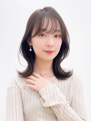 大人美人斜めバングくびれデジタルパーマ毛先丸みパーマ