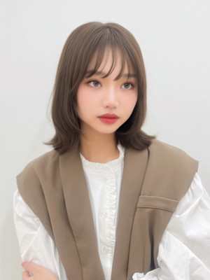 2wayバング韓国前髪シースルーミディアムくびれヘア顔周り