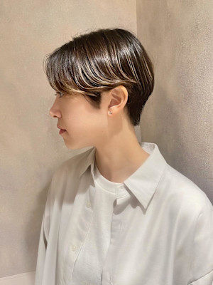 くびれヘア×ハンサムショート×前髪なし×30代×40代