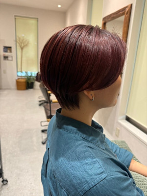 小顔カット/艶髪/ハンサムショート/レッド/刈り上げ