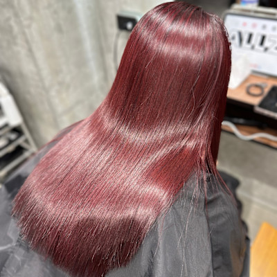 ボルドーレッドカラーハイトーンケアブリーチダブルカラー