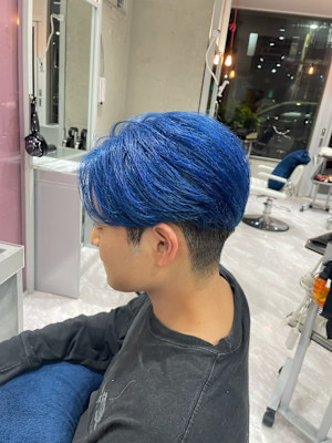 センターパート×ブルー