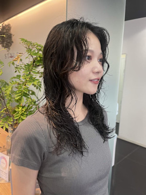 【ハクラ】ニュアンスパーマ 顔周りカット ウルフパーマ