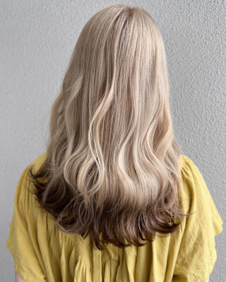 タヌキカラー_ホワイトベージュ_毛先ブラウン_オンブレ2