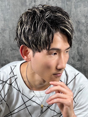 センターパートシルバーメッシュ