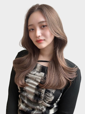 韓国風/セミロング/顔周りカット/くびれヘア/透明感カラー