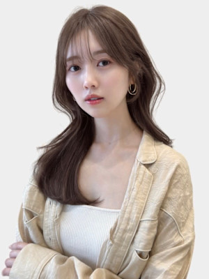 大人美人斜めバングくびれデジタルパーマ毛先丸みパーマ