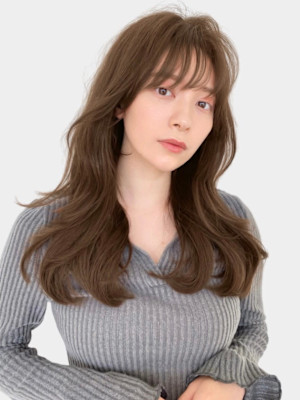 似合わせカットシースルーバングこなれミディダークアッシュ