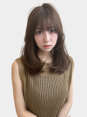 ロングヘア韓国ヘアレイヤーカット小顔カット2wayバングセミ