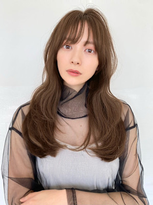 デジタルパーマミストバング艶感ミルクチョコレートうる艶髪