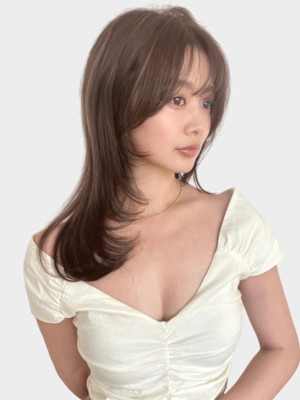 こなれミディモテ髪薄めバング前髪デジタルパーマ大人レイヤー